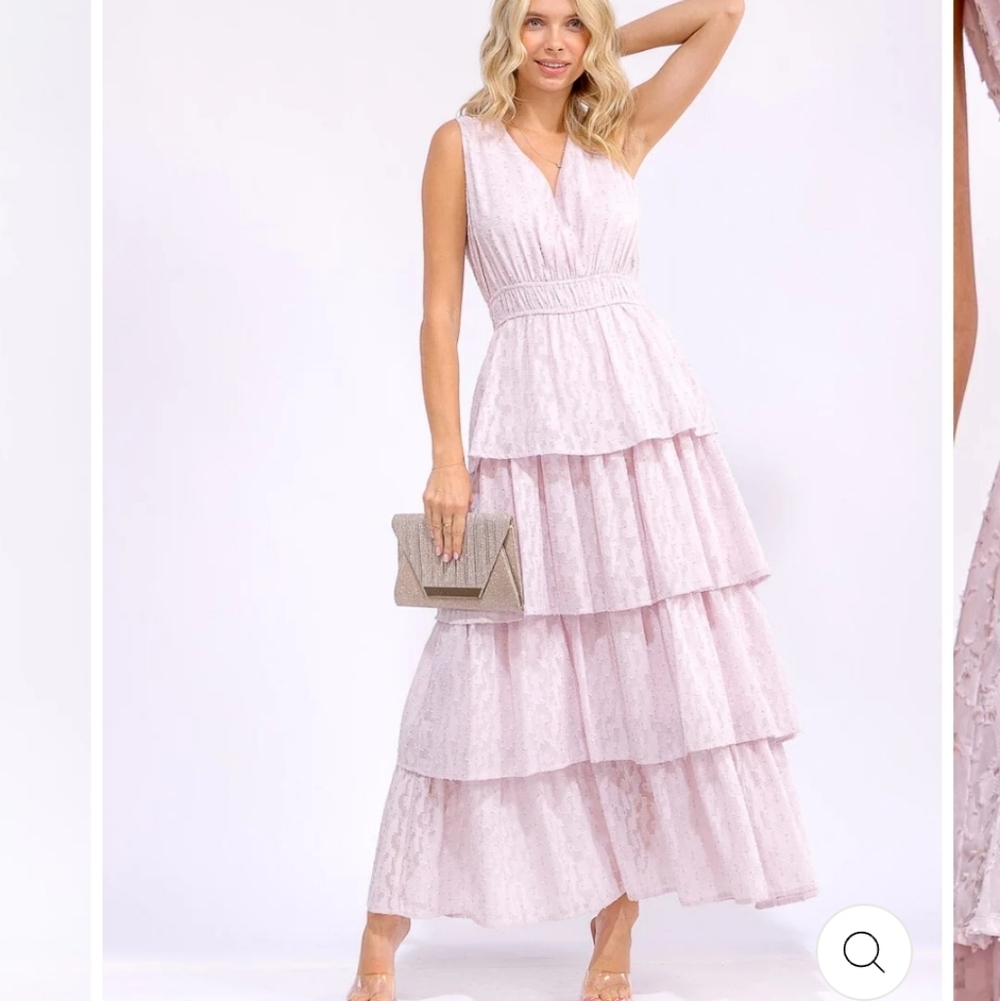 Elegant Pink Tiered Maxi Dress